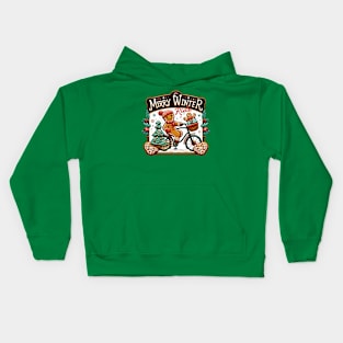 Merry Winter Ride - Gingerbread cookie riding a bike Kids Hoodie